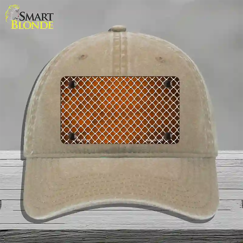 Orange White Quatrefoil Oil Rubbed Novelty License Plate Hat Unconstructed Cotton / Khaki