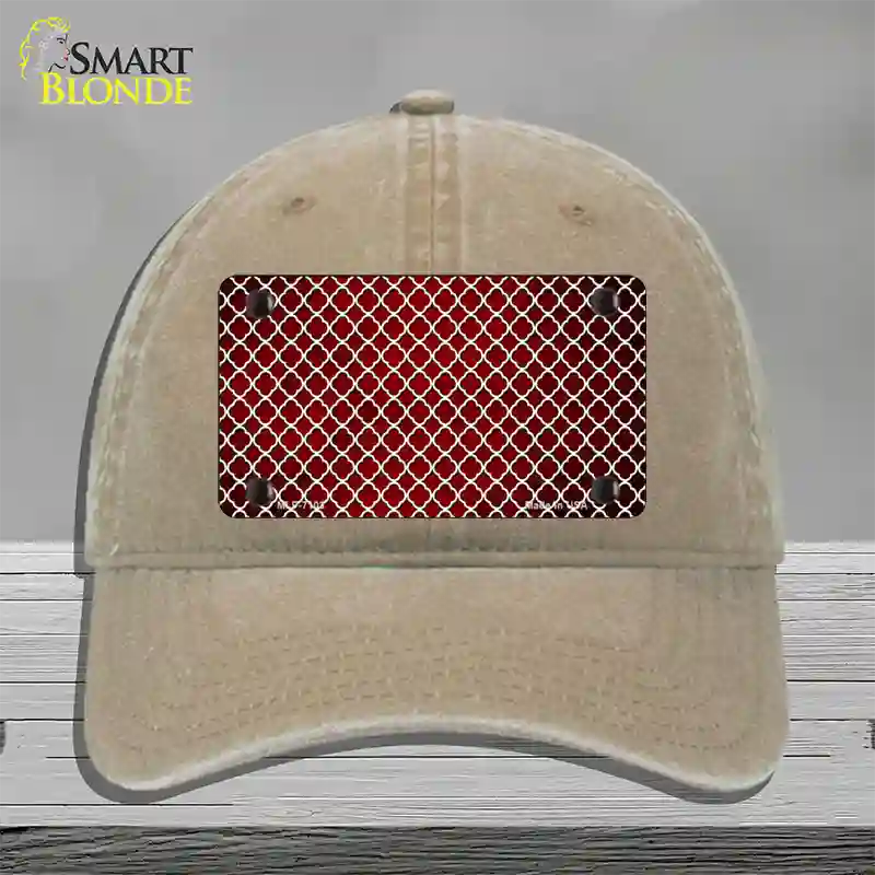 Red White Quatrefoil Oil Rubbed Novelty License Plate Hat Unconstructed Cotton / Khaki