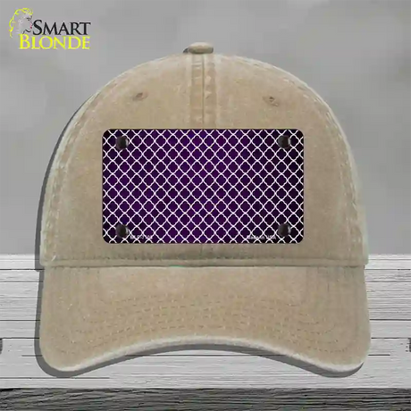 Purple White Quatrefoil Oil Rubbed Novelty License Plate Hat Unconstructed Cotton / Khaki