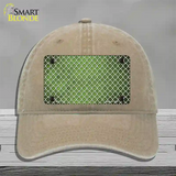 Lime Green White Quatrefoil Oil Rubbed Novelty License Plate Hat Unconstructed Cotton / Khaki