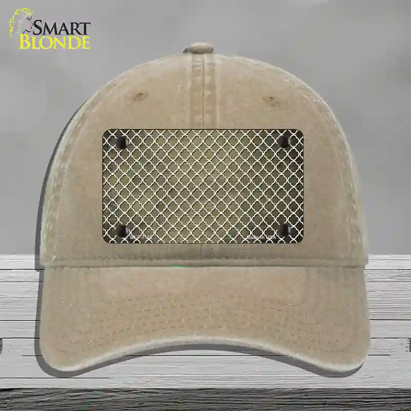 Gold White Quatrefoil Oil Rubbed Novelty License Plate Hat Unconstructed Cotton / Khaki