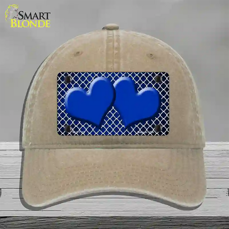 Blue White Quatrefoil Hearts Oil Rubbed Novelty License Plate Hat Unconstructed Cotton / Khaki