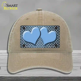 Light Blue White Quatrefoil Hearts Oil Rubbed Novelty License Plate Hat Unconstructed Cotton / Khaki