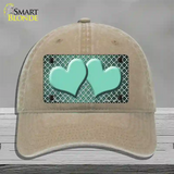 Mint White Quatrefoil Hearts Oil Rubbed Novelty License Plate Hat Unconstructed Cotton / Khaki