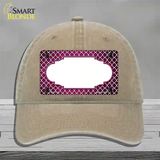 Pink White Quatrefoil Scallop Oil Rubbed Novelty License Plate Hat Unconstructed Cotton / Khaki