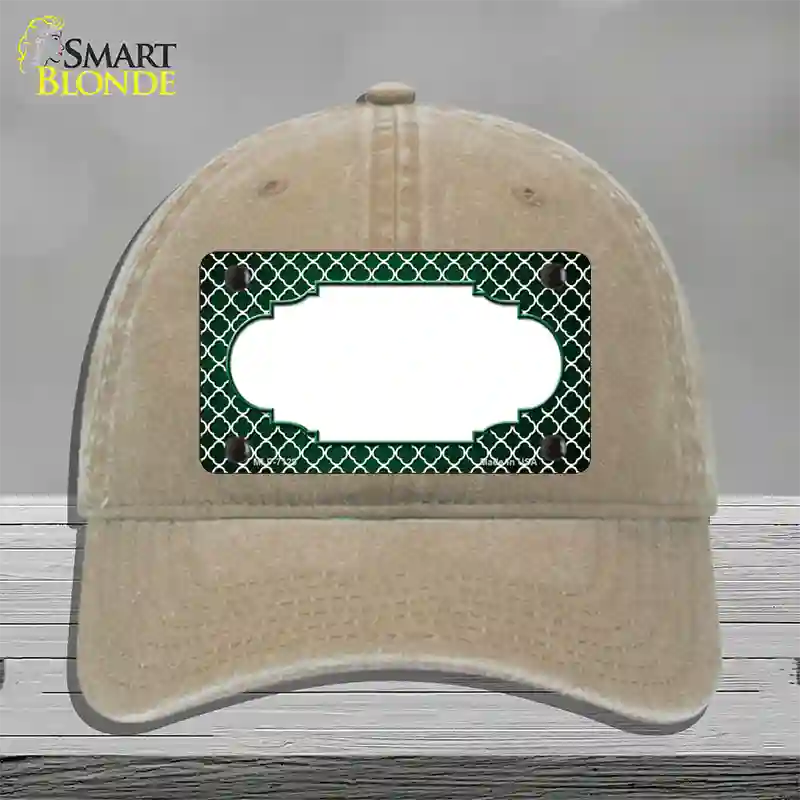 Green White Quatrefoil Scallop Oil Rubbed Novelty License Plate Hat Unconstructed Cotton / Khaki