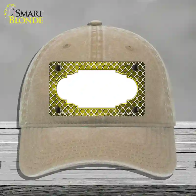 Yellow White Quatrefoil Scallop Oil Rubbed Novelty License Plate Hat Unconstructed Cotton / Khaki