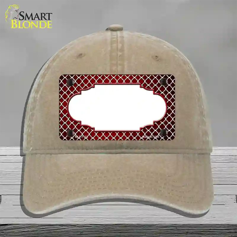 Red White Quatrefoil Scallop Oil Rubbed Novelty License Plate Hat Unconstructed Cotton / Khaki