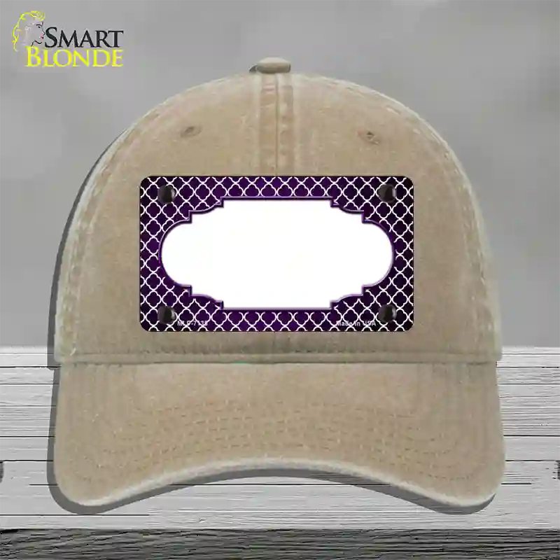 Purple White Quatrefoil Scallop Oil Rubbed Novelty License Plate Hat Unconstructed Cotton / Khaki