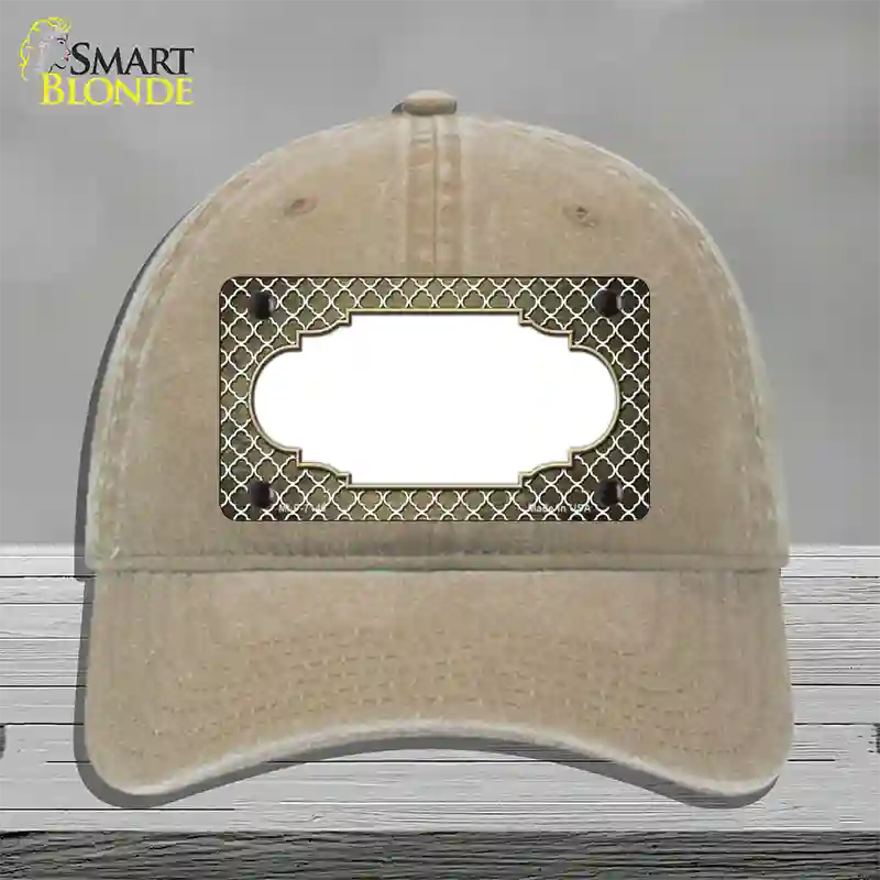 Gold White Quatrefoil Scallop Oil Rubbed Novelty License Plate Hat Unconstructed Cotton / Khaki