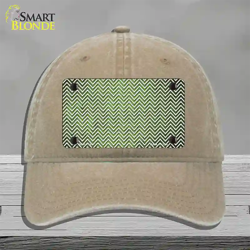 Lime Green White Small Chevron Oil Rubbed Novelty License Plate Hat Unconstructed Cotton / Khaki