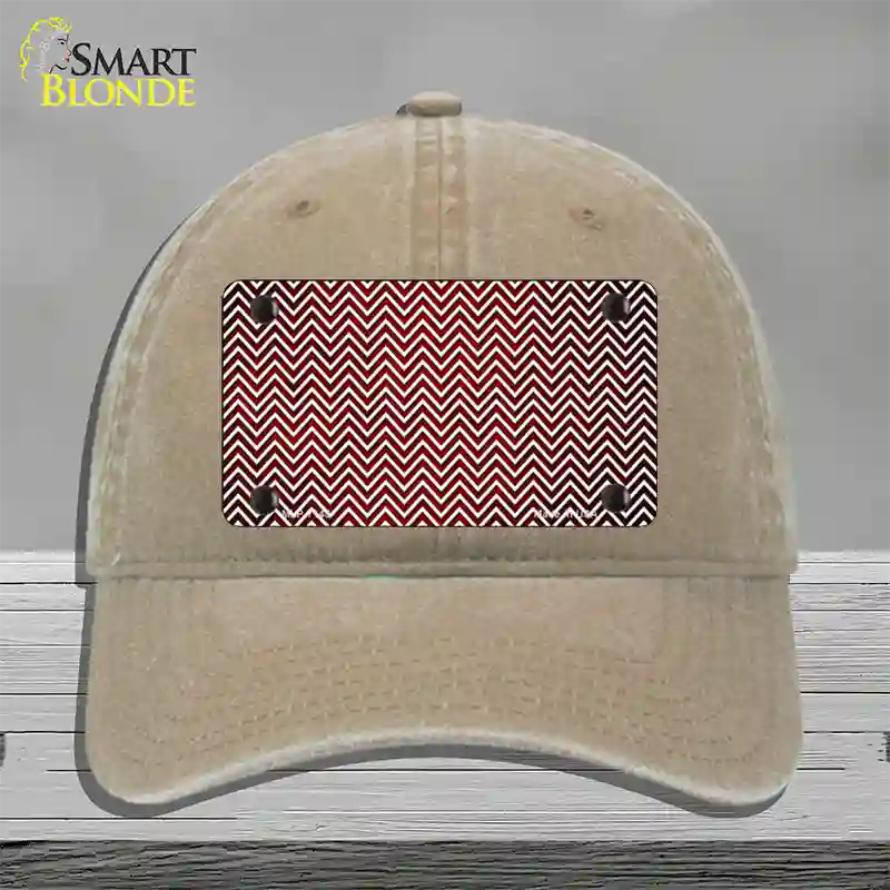 Red White Small Chevron Oil Rubbed Novelty License Plate Hat Unconstructed Cotton / Khaki