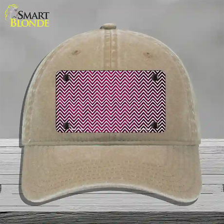 Pink White Small Chevron Oil Rubbed Novelty License Plate Hat Unconstructed Cotton / Khaki