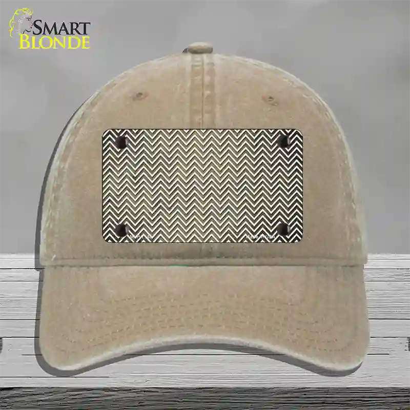 Gold White Small Chevron Oil Rubbed Novelty License Plate Hat Unconstructed Cotton / Khaki