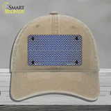 Blue White Small Chevron Oil Rubbed Novelty License Plate Hat Unconstructed Cotton / Khaki