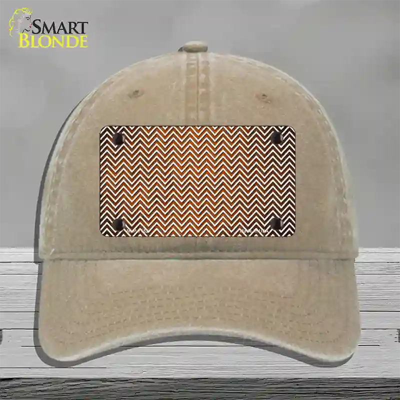 Orange White Small Chevron Oil Rubbed Novelty License Plate Hat Unconstructed Cotton / Khaki