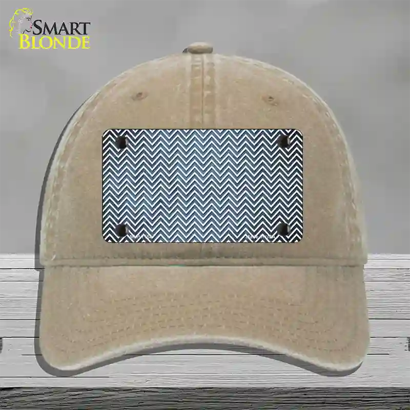 Light Blue White Small Chevron Oil Rubbed Novelty License Plate Hat Unconstructed Cotton / Khaki