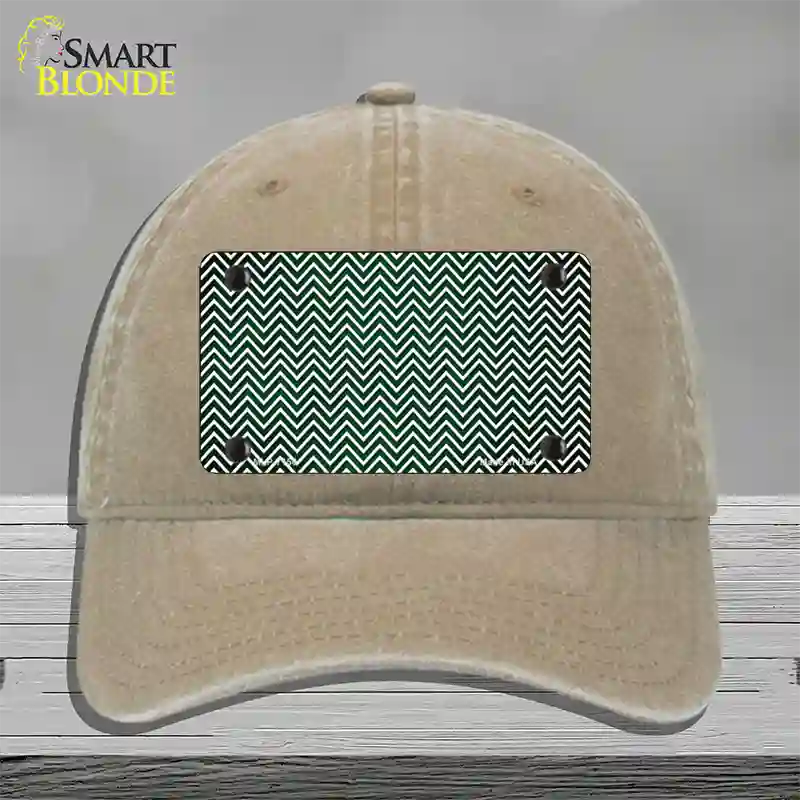 Green White Small Chevron Oil Rubbed Novelty License Plate Hat Unconstructed Cotton / Khaki