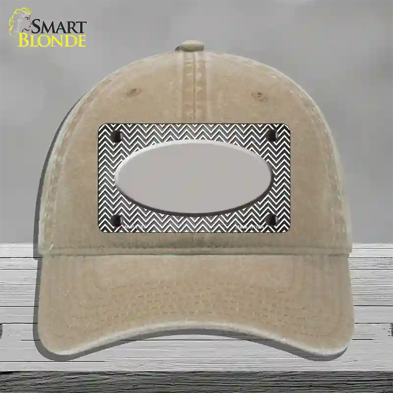 Gray White Small Chevron Oval Oil Rubbed Novelty License Plate Hat Unconstructed Cotton / Khaki