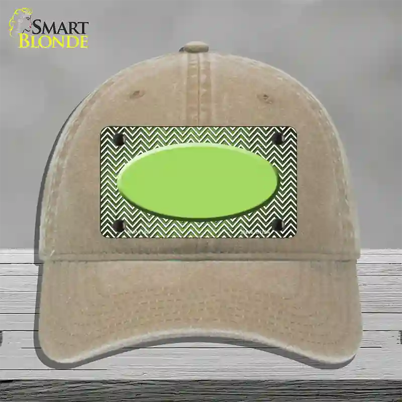 Lime Green White Small Chevron Oval Oil Rubbed Novelty License Plate Hat Unconstructed Cotton / Khaki