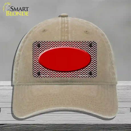 Red White Small Chevron Oval Oil Rubbed Novelty License Plate Hat Unconstructed Cotton / Khaki