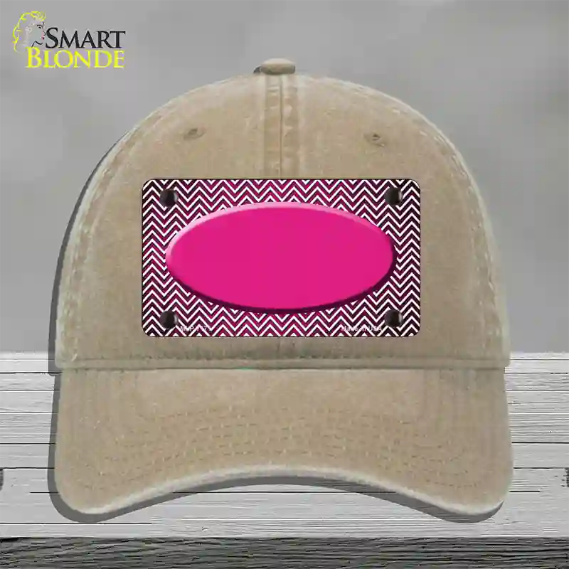 Pink White Small Chevron Oval Oil Rubbed Novelty License Plate Hat Unconstructed Cotton / Khaki