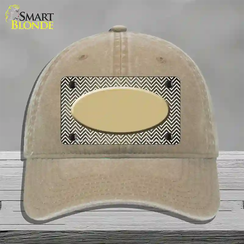 Gold White Small Chevron Oval Oil Rubbed Novelty License Plate Hat Unconstructed Cotton / Khaki