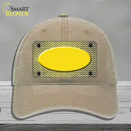 Yellow White Small Chevron Oval Oil Rubbed Novelty License Plate Hat Unconstructed Cotton / Khaki