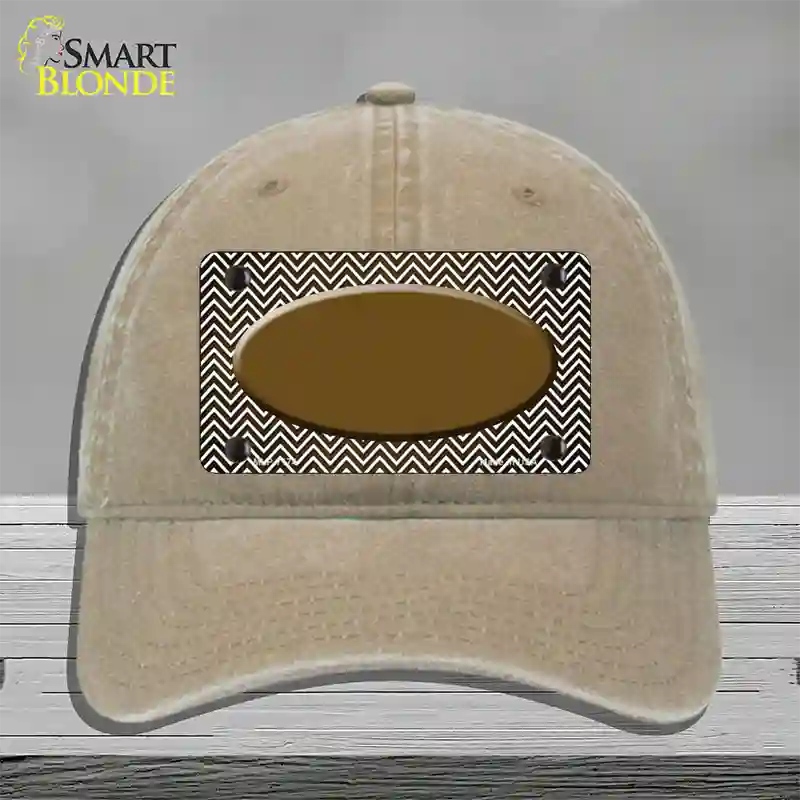 Brown White Small Chevron Oval Oil Rubbed Novelty License Plate Hat Unconstructed Cotton / Khaki