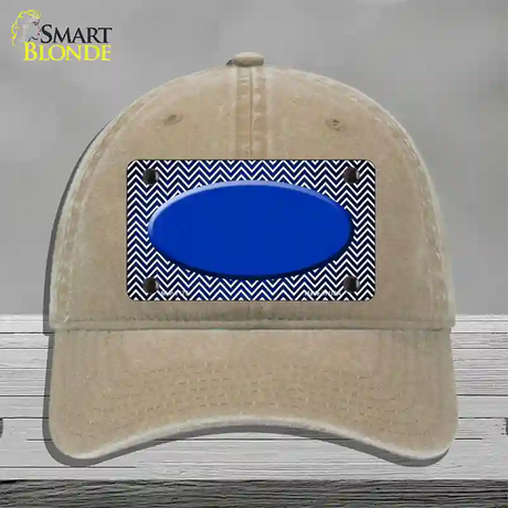 Blue White Small Chevron Oval Oil Rubbed Novelty License Plate Hat Unconstructed Cotton / Khaki