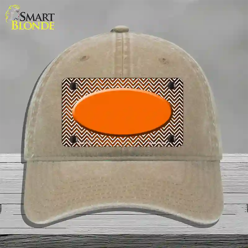 Orange White Small Chevron Oval Oil Rubbed Novelty License Plate Hat Unconstructed Cotton / Khaki