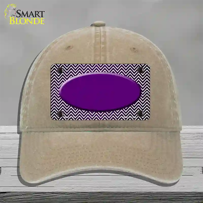 Purple White Small Chevron Oval Oil Rubbed Novelty License Plate Hat Unconstructed Cotton / Khaki