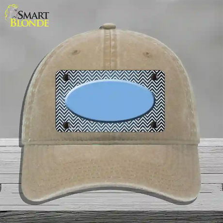 Light Blue White Small Chevron Oval Oil Rubbed Novelty License Plate Hat Unconstructed Cotton / Khaki