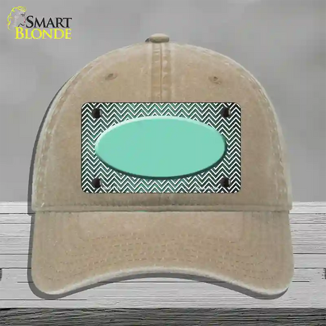 Mint White Small Chevron Oval Oil Rubbed Novelty License Plate Hat Unconstructed Cotton / Khaki