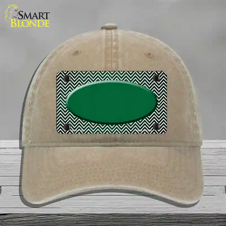 Green White Small Chevron Oval Oil Rubbed Novelty License Plate Hat Unconstructed Cotton / Khaki