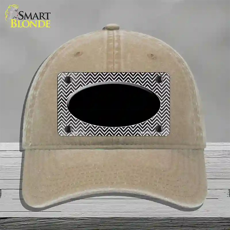 Black White Small Chevron Oval Oil Rubbed Novelty License Plate Hat Unconstructed Cotton / Khaki