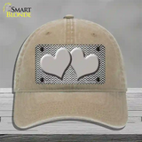 Gray White Small Chevron Hearts Oil Rubbed Novelty License Plate Hat Unconstructed Cotton / Khaki