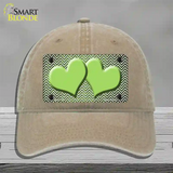 Lime Green White Small Chevron Hearts Oil Rubbed Novelty License Plate Hat Unconstructed Cotton / Khaki