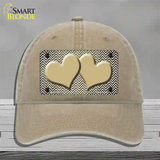 Gold White Small Chevron Hearts Oil Rubbed Novelty License Plate Hat Unconstructed Cotton / Khaki