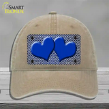 Blue White Small Chevron Hearts Oil Rubbed Novelty License Plate Hat Unconstructed Cotton / Khaki