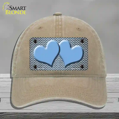 Light Blue White Small Chevron Hearts Oil Rubbed Novelty License Plate Hat Unconstructed Cotton / Khaki