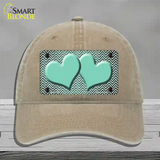 Mint White Small Chevron Hearts Oil Rubbed Novelty License Plate Hat Unconstructed Cotton / Khaki