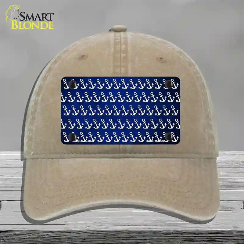 Blue White Anchor Oil Rubbed Novelty License Plate Hat Unconstructed Cotton / Khaki