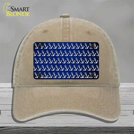 Blue White Anchor Oil Rubbed Novelty License Plate Hat Unconstructed Cotton / Khaki