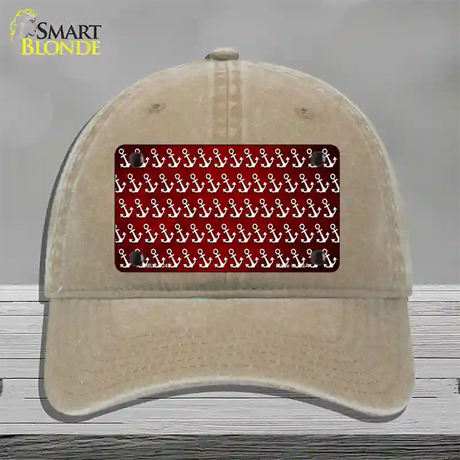 Red White Anchor Oil Rubbed Novelty License Plate Hat Unconstructed Cotton / Khaki