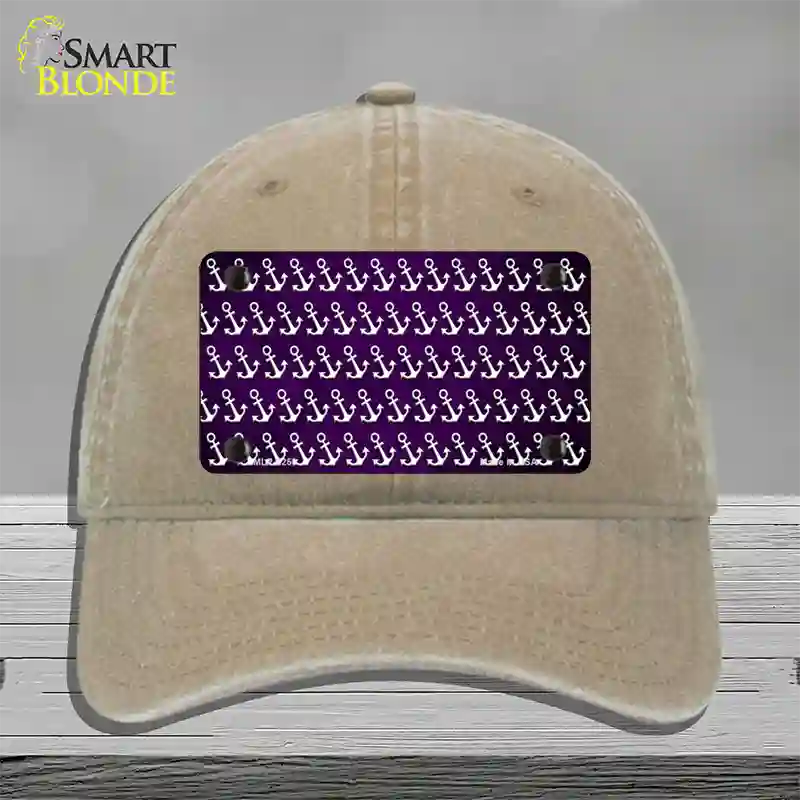 Purple White Anchor Oil Rubbed Novelty License Plate Hat Unconstructed Cotton / Khaki