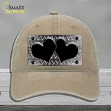 Black White Anchor Hearts Oil Rubbed Novelty License Plate Hat Unconstructed Cotton / Khaki