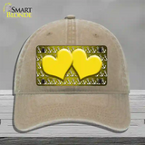 Yellow White Anchor Hearts Oil Rubbed Novelty License Plate Hat Unconstructed Cotton / Khaki