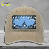 Light Blue White Anchor Hearts Oil Rubbed Novelty License Plate Hat Unconstructed Cotton / Khaki