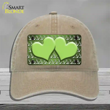 Lime Green White Anchor Hearts Oil Rubbed Novelty License Plate Hat Unconstructed Cotton / Khaki